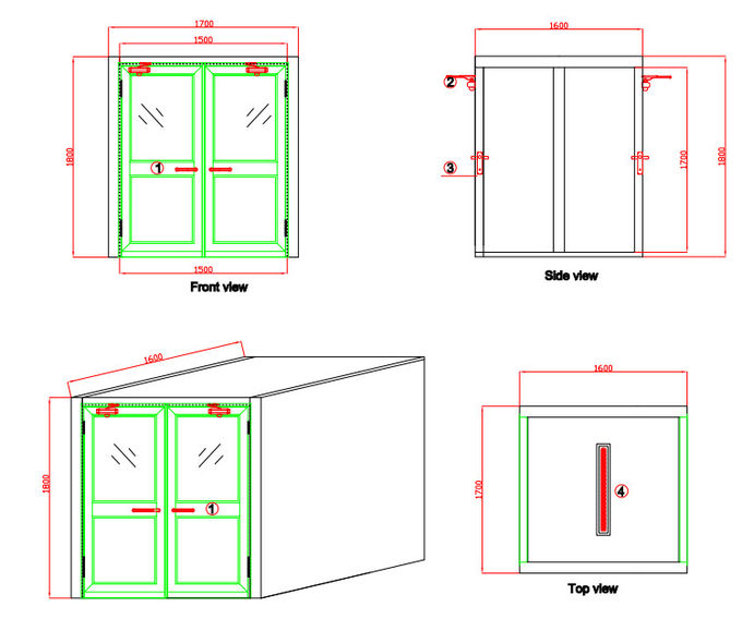 큰 지역 동적인 통행 상자, 두 배 잎 여닫이 문을 가진 창을 통해서 청정실 통행 1